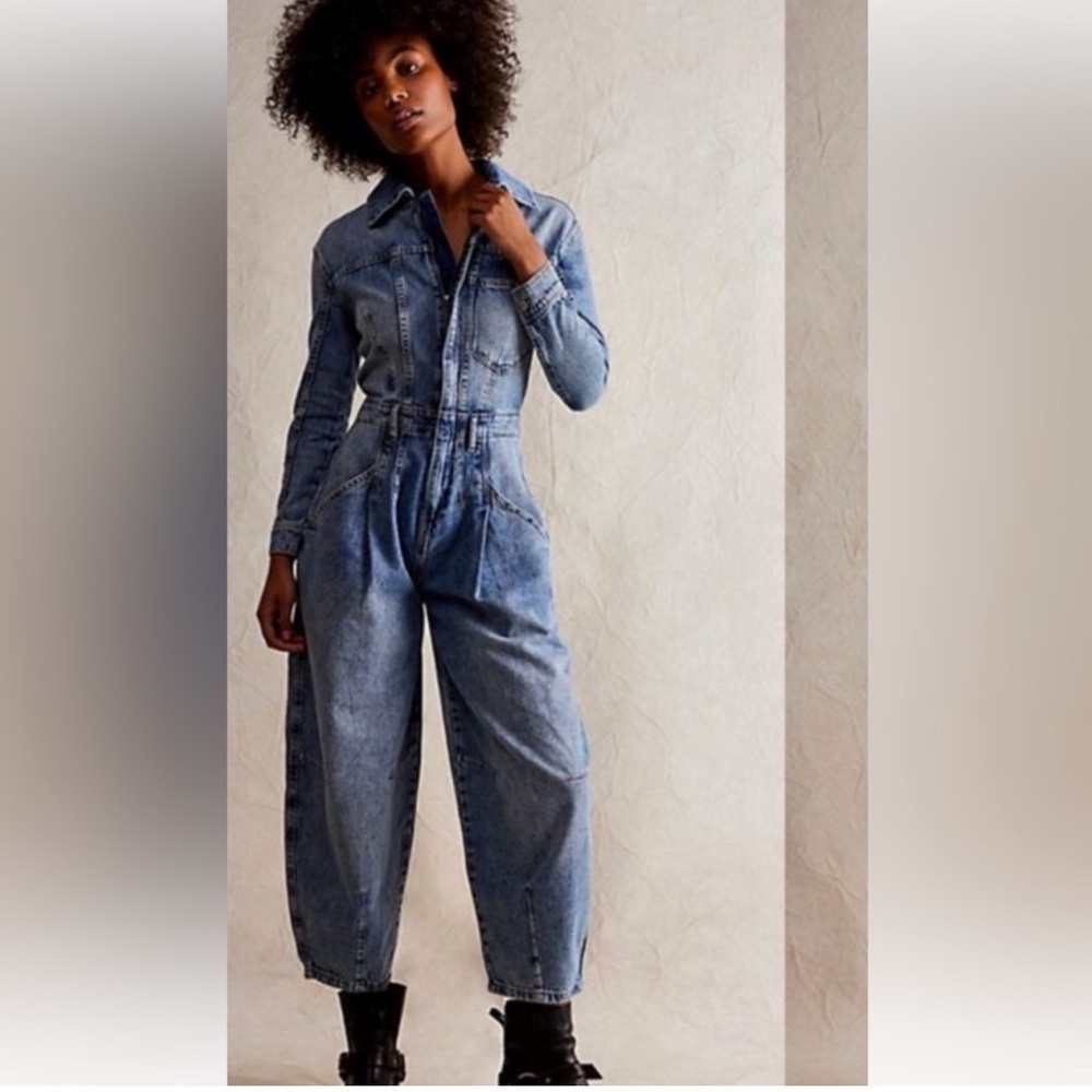We The Free Blue Denim Jumpsuit